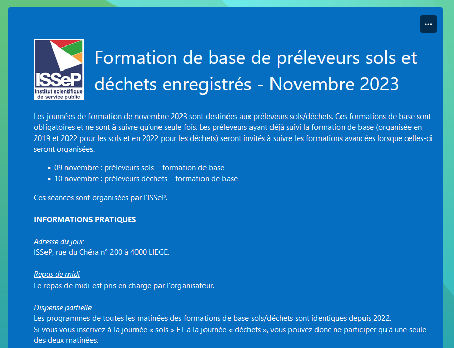 9-10 novembre 2023: Nouvelles sessions de formations de base pour les préleveurs sols et déchets